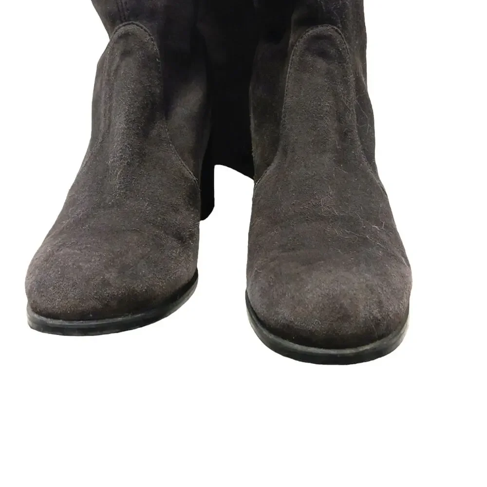 Stuart Weitzman Over The Knee Boots Sz 7M GRAY Leather SUEDE Pullon TIELAND $980